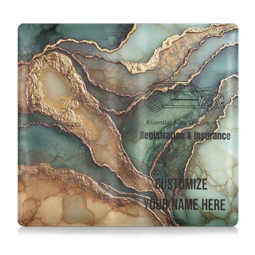 Individuelle Leder-Schutzhülle für Kfz-Zulassung und Versicherung, für Männer und Frauen, unverzichtbare Brieftasche für Dokumente, Karten, Führerschein, Marmor, Braun/Grün von Caihoyu