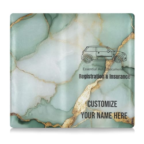 Individuelle Leder-Schutzhülle für Kfz-Zulassung und Versicherung, personalisierbar, für Herren, Damen, Geldbörse, Zubehör, Etui für Dokumente, Karten, Führerschein, Marmor, Salbeigrün und Weiß von Caihoyu