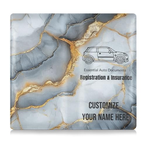 Individuelle Leder-Schutzhülle für Kfz-Zulassung und Versicherung, personalisierbar, für Männer und Frauen, Brieftasche, Zubehör für wichtige Dokumente, Führerschein, Karten, Marmorgrau / Weiß von Caihoyu