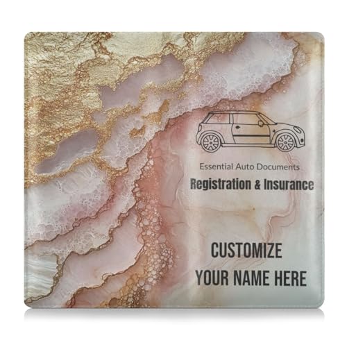 Individuelle PU-Leder-Auto-Registrierungs- und Versicherungshalter, personalisierbar, für Männer und Frauen, Handschuhfach-Organizer für Dokumente, Karten, Führerschein, Marmor, Roségold, Weiß von Caihoyu