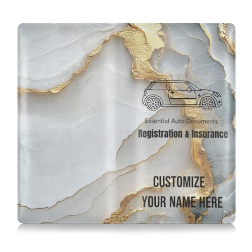 Individuelle PU-Leder-Kfz-Registrierungs- und Versicherungshalter, personalisierbar, für Männer und Frauen, LKW-Zubehör für Dokumente, Karten, Führerschein, Marmor, Weiß, Weiß von Caihoyu