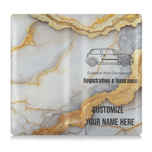 Individuelle Premium-Leder-Auto-Registrierungs- und Versicherungskartenhalter, personalisierbar, für Männer und Frauen, Auto-Essentials für Karten, wesentliches Dokument, Führerschein, Marmor, Weiß von Caihoyu