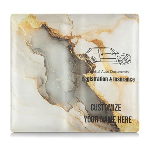 Individuelle Premium-Leder-Auto-Registrierungs- und Versicherungskartenhalter, personalisierbar, für Männer und Frauen, Dokumententasche für Dokumente, Karten, Führerschein, Marmor, Weiß / Gelb von Caihoyu