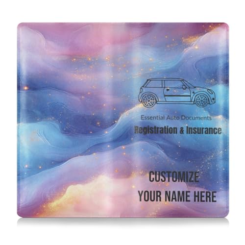 Individuelle Premium-Leder-Registrierungs- und Versicherungskartenhalter, personalisierbar, für Männer und Frauen, Auto, LKW, Zubehörtasche für Dokumente, Karten, Führerschein, Blau / Lila von Caihoyu