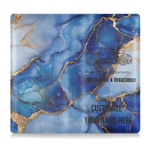 Individuelle Premium-Leder-Registrierungs- und Versicherungskartenhalter, personalisierbar, für Männer und Frauen, Automobil-Brieftasche, Organizer für Dokumente, Karten, Führerschein, Marmor, Silber von Caihoyu