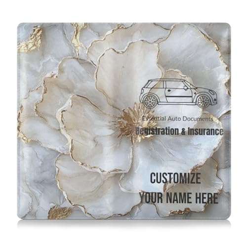 Individueller Kartenhalter aus PU-Leder, für Herren und Damen, perfekte Auto-Essentials Brieftasche für Karten, wichtige Dokumente, Führerschein, Fahrzeugpapiere, Marmor, Weiß / Beige von Caihoyu