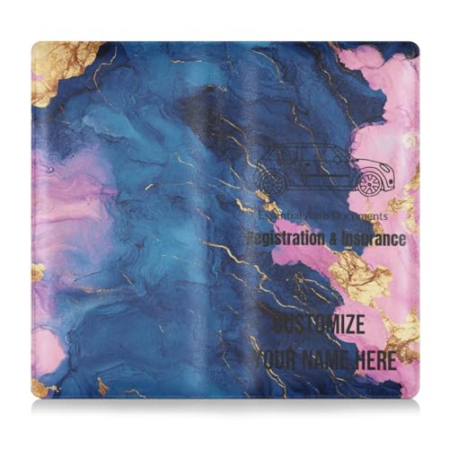 Individueller Kartenhalter aus PU-Leder, für Registrierung und Versicherung, personalisierbar, für Männer und Frauen, LKW-Zubehör für Dokumente, Karten, Führerschein, Marmor, Marineblau von Caihoyu
