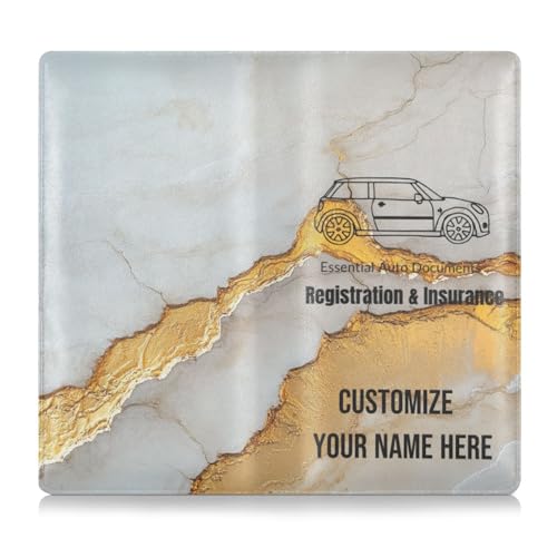 Individueller Leder-Autoschein- und Versicherungskartenhalter, personalisierbar, für Herren und Damen, Fahrzeug-Handschuhfach-Organizer für Führerschein, Karten und wichtige Dokumente, Marmor, Weiß von Caihoyu