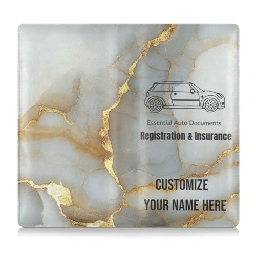 Individueller Premium-Leder-Registrierungs- und Versicherungskartenhalter, personalisierbar, für Herren und Damen, LKW-Zubehör für Führerschein, Karten und wichtige Dokumente, Marmor, Weißgold von Caihoyu