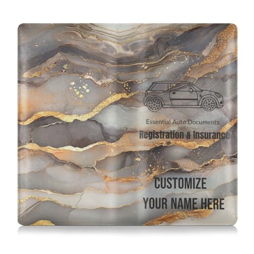 Individueller Premium-Leder-Registrierungs- und Versicherungskartenhalter, personalisierbar, für Herren und Damen, LKW-Zubehör für wichtige Dokumente, Führerschein, Karten, Marmor, Braun/Grau von Caihoyu