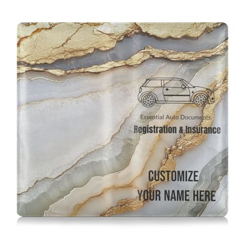 Individueller Premium-Leder-Registrierungs- und Versicherungskartenhalter, personalisierbar, für Männer und Frauen, Auto-Essentials für Führerschein, Karten und wichtige Dokumente, Marmor, neutralweiß von Caihoyu