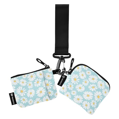 Kartenetui Damen Kleingeld Mini Mode Kleingeld Geldbörse Schlüsselhalter mit Handschlaufe für Männer Frauen 2 Packungen, Gänseblümchen, 4.13"(L) x 3.5"(W), Reisezubehör von Caihoyu