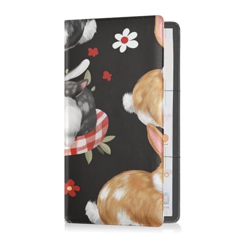 Kartenhalter aus PU-Leder, für Herren und Damen, perfekte Auto-Essentials Geldbörse für Führerschein, Karten und wichtige Dokumente, Büffelkariert, Hase, Frohe Ostern, Buffalo Plaid Bunny Rabbits von Caihoyu