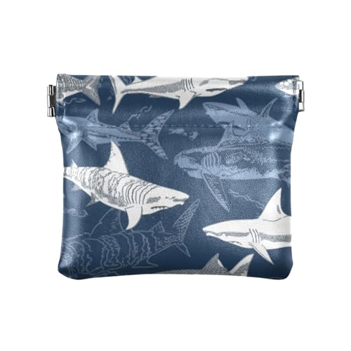 Kleine Geldbörse aus Leder, praktisches Reisezubehör für Damen, Mädchen, weißer Hai auf marineblauem Hintergrund, Mehrfarbig, 1 size, modern/enganliegend Kleine Geldbörse aus Leder, praktisches Reisezubehör für Damen, Mädchen, weißer Hai auf marineblauem Hintergrund, Mehrfarbig, 1 size, modern/enganliegend von Caihoyu