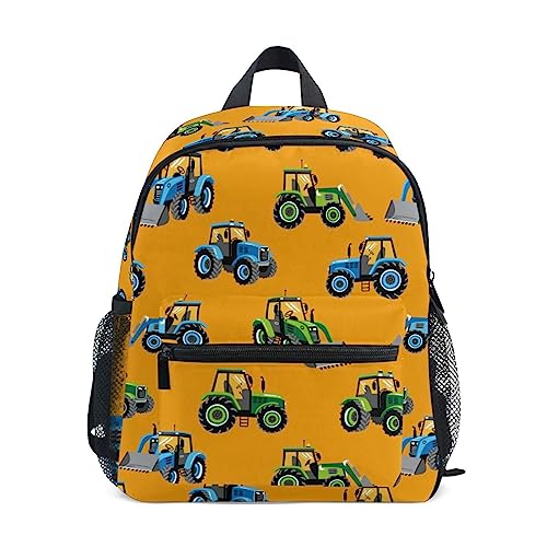 Kleinkind Rucksack für Jungen/Mädchen Niedlich Kinder Kindergarten Schule Buch Tasche Reise Daypack mit Brustgurt Handgezeichnet Traktor Muster, Mehrfarbig, Small von Caihoyu