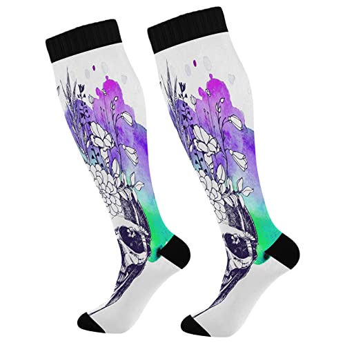 Kompressionsstrümpfe für Damen und Herren Sport Kniehohe Socken Unterstützung für Laufen Wandern Fitness Blumenvase Made Skull, mehrfarbig, Einheitsgröße von Caihoyu