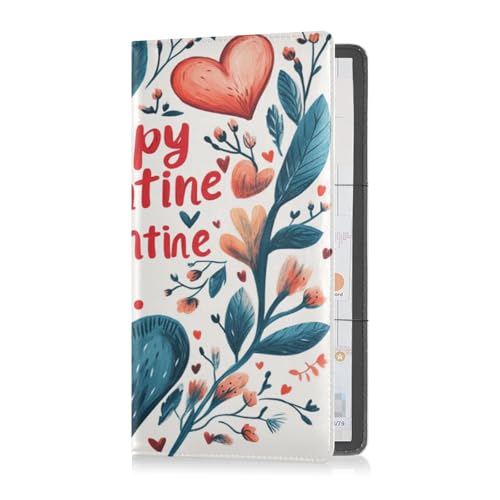 Leder Auto Registrierung Versicherung & Ausweishalter Herren Damen Essential Wallet Case für Karten, Essential Document Führerschein Blumen Blätter Herz Ast Happy Valentine's Day, Blumenblätter, von Caihoyu