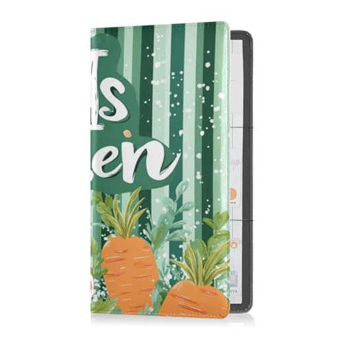 Leder Registrierung und Versicherung Kartenhalter Herren Damen Auto Essentials für Führerschein, Karten & Wesentliche Dokumente Ostern Tag Häschen Karotten Blätter Hasenohren, Osterhase Karotten von Caihoyu