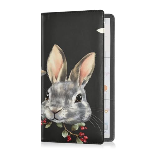 Leder Registrierungs- und Versicherungskartenhalter Herren Damen Präfekt Auto Essentials Brieftasche für wesentliche Dokumente, Führerschein, Karten Büffel Plaid Kaninchen Eukalyptus Ostern, Buffalo von Caihoyu