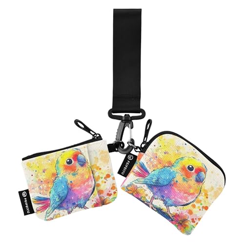 Little Bird and Flowers Damen Dual Wallets Busniess Kartenetuis Slim Detachable Card Organizer Geldbörse mit Reißverschlusstasche für Damen Mädchen 2 Packungen, Mehrfarbig, 4.13"(L) x 3.5"(W von Caihoyu