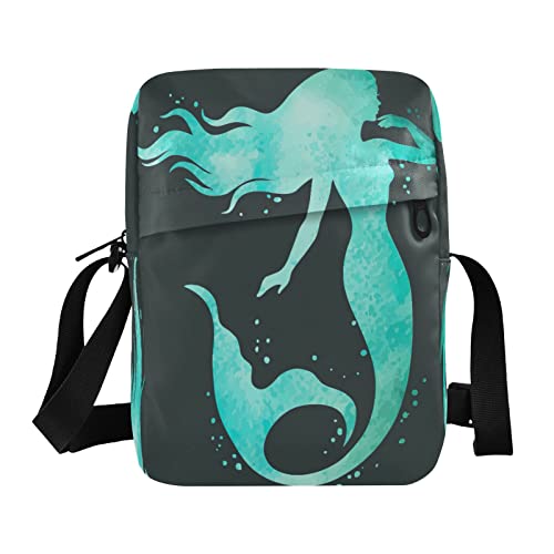 Meerjungfrau-Aquarell-Silhouette, blau, Umhängetasche, klein, lässig, Umhängetasche, Handtasche, Handytasche, Geldbörse für Damen, Herren, Kinder, Mehrfarbig, Einheitsgröße von Caihoyu