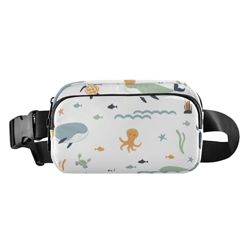 Modische Gürteltasche für Damen, Herren, Teenager, wasserabweisend, Anti-Diebstahl-Hüfttasche mit verstellbarem Gurt für Reisen, Fitnessstudio, Arbeit, nahtlose Wale, Oktopus, Meeresschildkröten, von Caihoyu