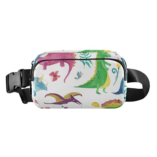 Modische Gürteltasche für Damen und Herren, Mini-Crossbody-Tasche mit verstellbarem Riemen für Radfahren, Wandern, Fitnessstudio, Aquarellmalerei, niedliche Dinosaurier, Aquarell-Malmuster, niedliche von Caihoyu