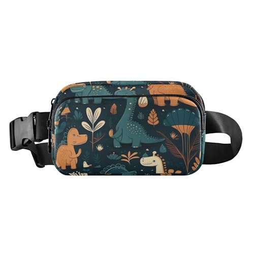 Modische Gürteltasche für Damen und Herren, kleine Croose-Body Geldbörse mit verstellbarem Riemen für Workout, Laufen, Wandern, Zeichnungen von Dinosauriern und Pflanzen, Zeichnungen von Dinosauriern von Caihoyu