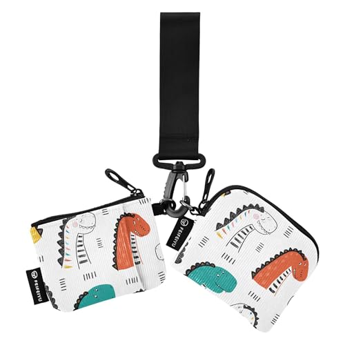 Münzbeutel für Damen, Kartenhalter, klein, tragbar, Kreditkartenetui, Münzbörse mit Reißverschlussfach für Männer und Frauen, 2 Packungen, Niedlicher kindlicher Doodle gestreifter Dinosaurier, von Caihoyu