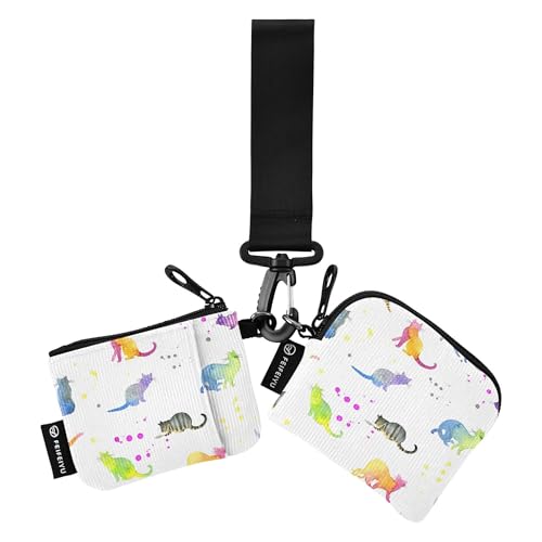 Münzbeutel für Damen, Kartenhalter, schlank, tragbar, Geldbörse, Tasche mit Reißverschluss, Münzfach für Damen und Herren, 2 Packungen, Niedliche, coole Katze, 4.13"(L) x 3.5"(W), Reisezubehör von Caihoyu