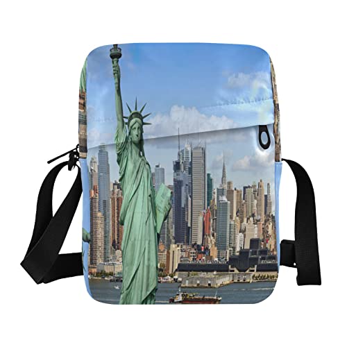 New York City Skyline Stadtbild Statue Umhängetasche Kleine lässige Kuriertasche Handtasche Handytasche Geldbörse für Damen Herren Kinder, Mehrfarbig, Einheitsgröße von Caihoyu