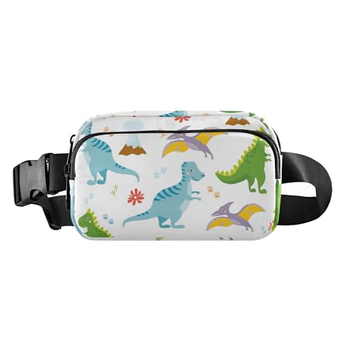 Niedliche Bauchtasche für Damen und Herren, kleine Gürteltasche, Reisebrieftasche mit verstellbarem Riemen für Einkaufen, Sport, Arbeit, niedliche Dinos und Dinosaurier, isoliert, Niedliche Dinos von Caihoyu