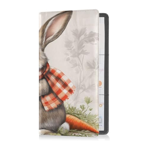 PU-Leder Auto-Registrierung Versicherung & Ausweishalter Herren Damen Dokumententasche für wichtige Dokumente, Führerschein, Karten, Büffelkariert, Häschen, Karotte, Ostern, Buffalo Plaid Bunny von Caihoyu