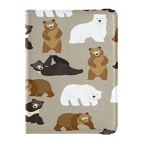 Passport Holder Cover Wallet Combo PU Leder Badge ID Vaccine Card Holder Wallet Card Protector for Women Men Brown Bear Polar Black, Mehrfarbig, Einheitsgröße von Caihoyu