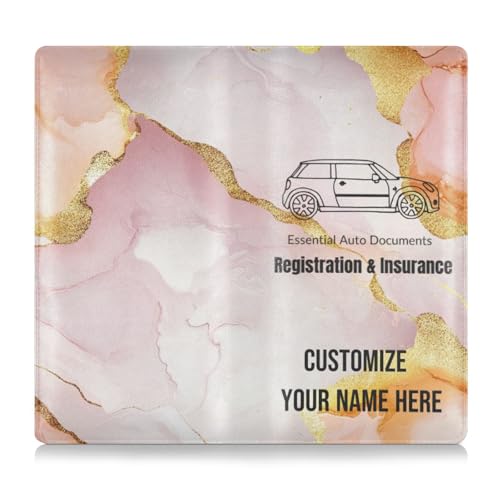 Personalisierbares Premium-Lederetui für Kfz-Zulassung und Versicherungskarten, personalisierbar, für Männer und Frauen, Geldbörse, Zubehör, Etui für Dokumente, Karten, Führerschein, Marmor, Blush von Caihoyu