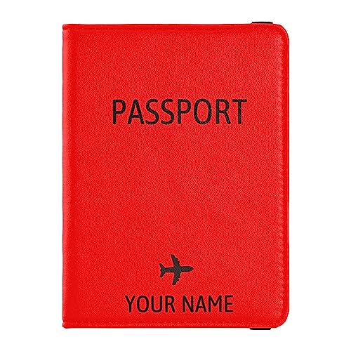 Personalisierte Reisepasshülle Brieftasche Combo Custom Name PU Leder Reisepass Impfkarte Schutz für Frauen Männer Reise Geschenk Flugzeug, Rot/Ausflug, einfarbig (Getaway Solids), Einheitsgröße von Caihoyu