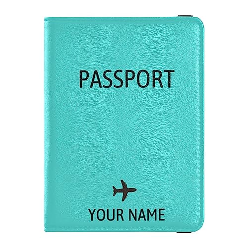 Personalisierte Reisepasshülle Brieftasche Combo Custom Name PU Leder Reisepass Impfkarte Schutz für Frauen Männer Reise Geschenk Flugzeug, Türkis/Ausflug, einfarbig (Getaway Solids), Einheitsgröße von Caihoyu