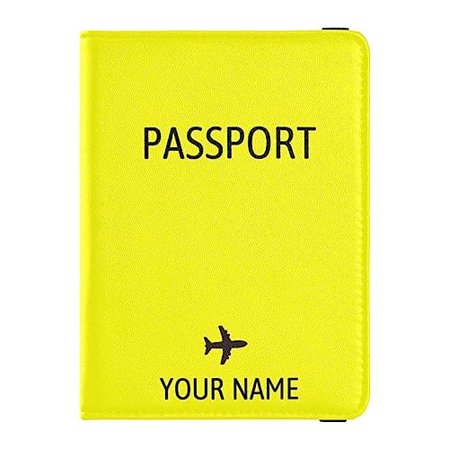 Personalisierte Reisepasshülle, Brieftasche, Kombi, individueller Name, PU-Leder, Reisepass, Impfkarten-Schutz für Frauen und Männer, Reisegeschenk, Flugzeug, gelb, Einheitsgröße von Caihoyu