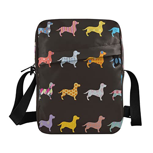 Poster Dekorative Hunde Dackel Doppelte Umhängetasche Kleine Casual Messenger Schultertasche Handtasche Handytasche Geldbörse für Frauen Herren Kinder, Mehrfarbig, Einheitsgröße von Caihoyu