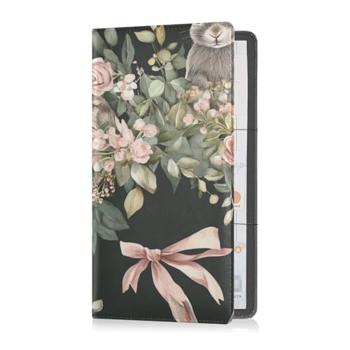 Premium Leder Auto Registrierung und Versicherung Kartenhalter Männer Frauen Brieftasche Zubehör Etui für Dokumente, Karten, Führerschein Eukalyptus Kaninchen Bowknot Ostern, Eucalyptus Rabbit Bowknot von Caihoyu