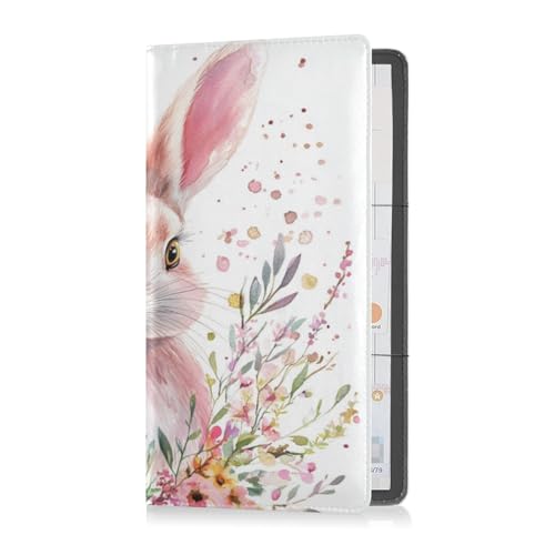 Premium Leder Auto Registrierung & Versicherungskartenhalter Männer Frauen Automobile Wallet Case Organizer für wichtige Dokumente, Führerschein, Karten, Hasenohren, Blumenblätter, Ostern, Hasenohren von Caihoyu