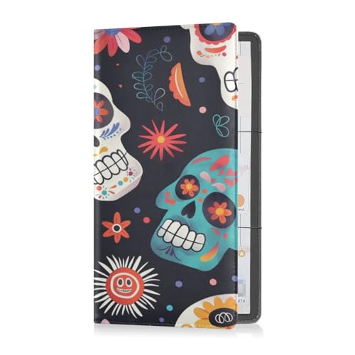 Premium Leder Auto Registrierung und Versicherungskartenhalter Männer Frauen Essential Wallet Case für Fahrer Auto Besitzer Anhänger Motorrad Boot Festlich Niedliche Zuckerschädel von Caihoyu