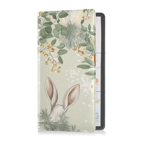 Premium Leder Auto Zulassung Versicherung & Ausweishalter Herren Damen LKW Zubehör für Ausweis, Führerschein, Schlüssel Kontaktinformationen Karten Bunny Kaninchen Eukalyptus Eier Karotten Ostern, von Caihoyu