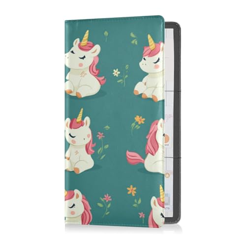 Premium Leder Auto Zulassung und Versicherung Halter Männer Frauen Dokumententasche für Dokumente, Karten, Führerschein Cartoon Niedliche Einhörner von Caihoyu