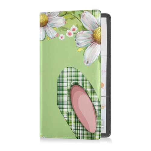 Premium Leder Registrierung und Versicherung Kartenhalter Herren Damen Auto Essentials für Ausweis, Führerschein, Schlüssel Kontaktinformationen Karten Büffel Plaid Bunny Hasenohren Blume Ostern, von Caihoyu