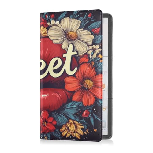 Premium Leder Registrierung und Versicherung Kartenhalter Männer Frauen Essential Wallet Case für Karten, Essential Document Führerschein Valentinstag Blumen Rote Lippen Süß, Valentinstagsblumen, rote von Caihoyu