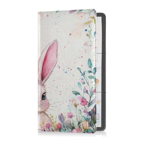 Premium Leder Registrierungs- und Versicherungskartenhalter Herren Damen Geldbörse Zubehör Etui für Führerschein, Karten & wichtige Dokumente Hasenohren Blumen Blätter Ostern, Hasenohren Blumen von Caihoyu