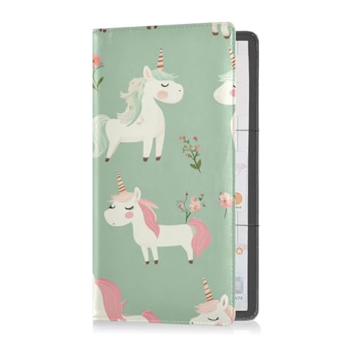 Premium-Leder-Registrierungs- und Versicherungskartenhalter für Männer und Frauen, Auto-LKW, Zubehörtasche für Fahrer, Autobesitzer, Anhänger, Motorrad, Boot, Cartoon, niedliche Einhörner von Caihoyu