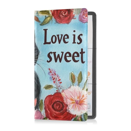 Pu Leather Auto Registration Insurance & ID Card Holder Men Women Essential Car Wallet Case for Cards, Essential Document Driver License Valentines Day Flowers Black Cats Love Is Sweet, Valentinstag von Caihoyu