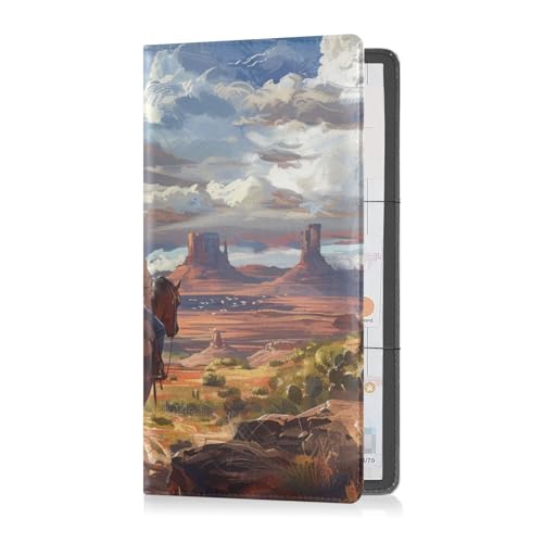 Pu Leder Auto Registrierung und Versicherung Kartenhalter Männer Frauen Essential Wallet Case für Karten, wichtige Dokumente, Führerschein Fahrzeug Papierkram Cowboy Western Desert von Caihoyu